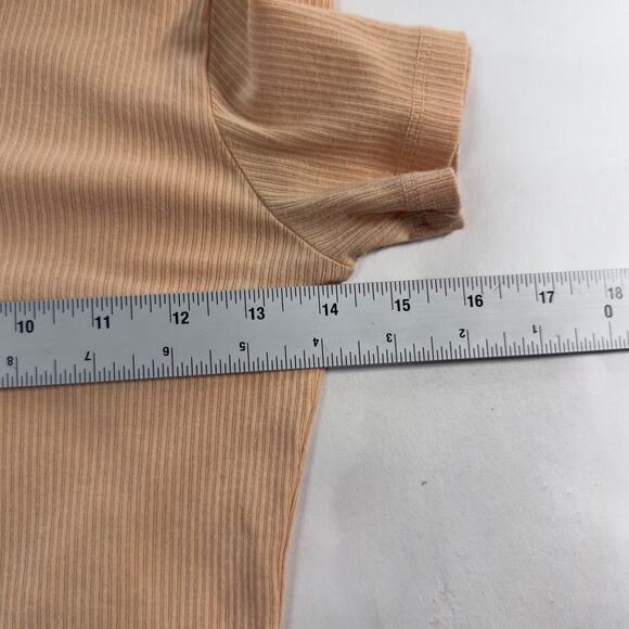 Monrow M Womens Rib Polo Henley Desert Mist Collared Short Sleeve 90s - Picture 7 of 9